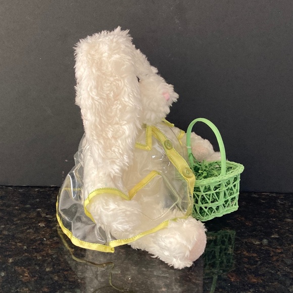 GODIVA White Lop-Eared Easter Bunny Rabbit in Clear Raincoat & Green Basket/NWT! - Picture 4 of 6